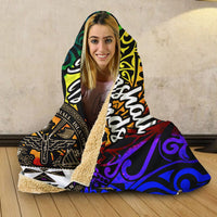 Marshall Islands Hooded Blanket - Rainbow Polynesian Pattern Crest - Polynesian Pride
