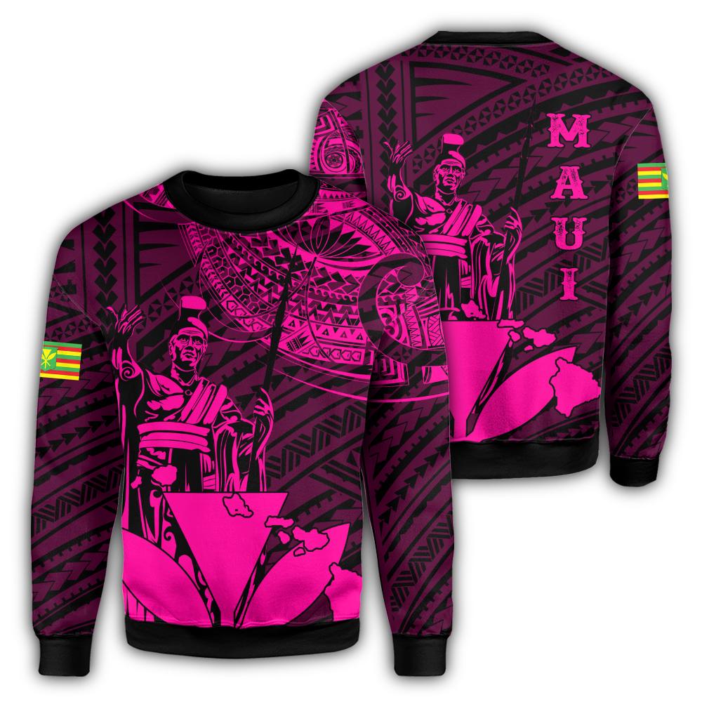 Hawaiian King Kanaka Map Polynesian Maui Sweatshirt - Pink - Hala Style - AH Unisex Pink - Polynesian Pride