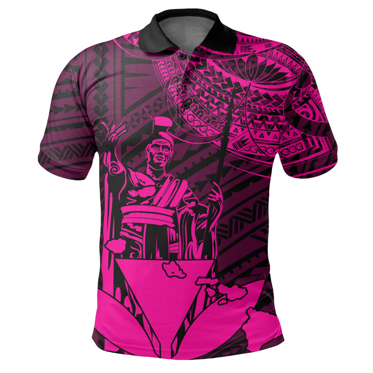 Hawaiian King Kanaka Map Polynesian Maui Polo Shirt Pink Hala Style - Polynesian Pride
