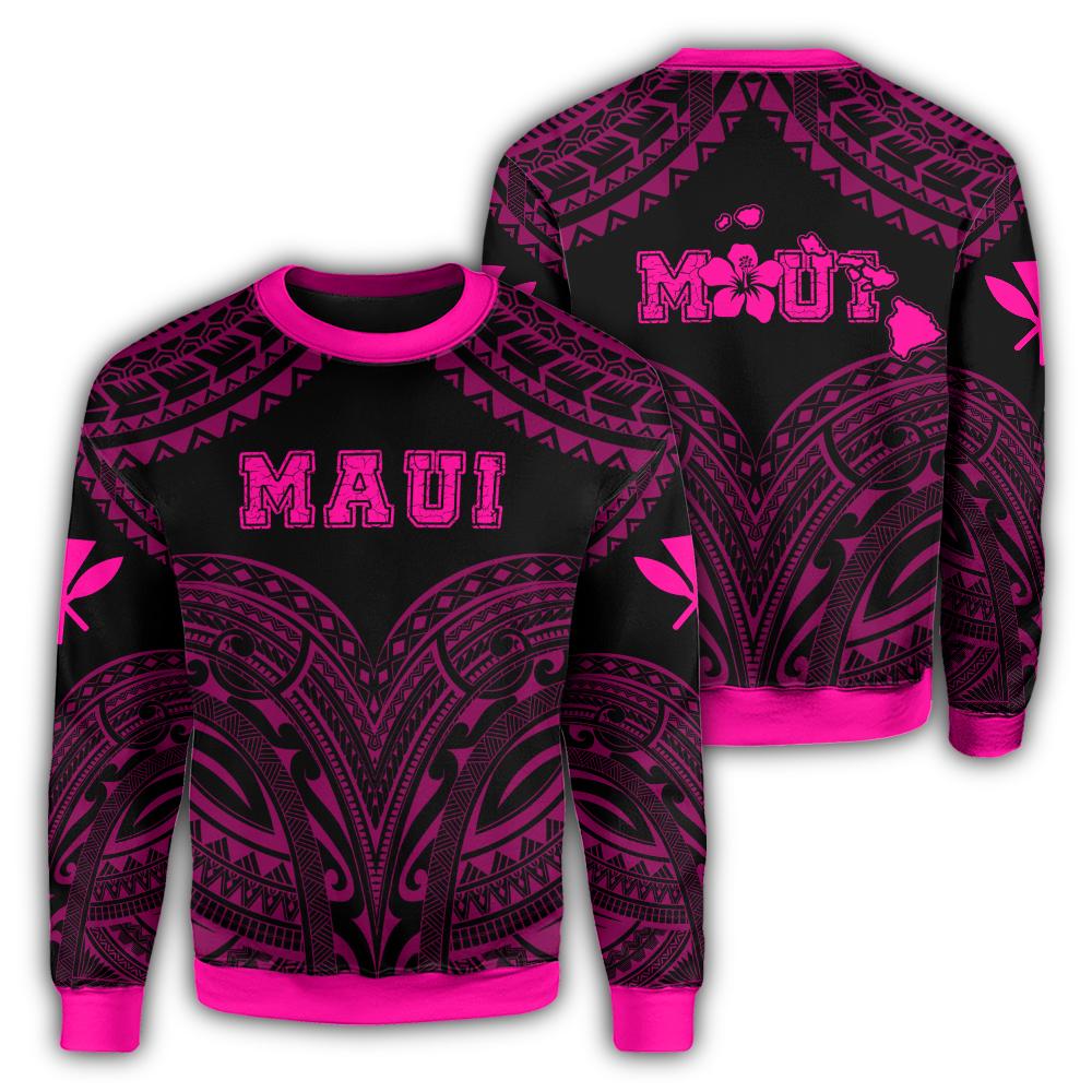 Hawaiian Kanaka Map Polynesian Maui Sweatshirt - Pink - Brad Style - AH Unisex Pink - Polynesian Pride
