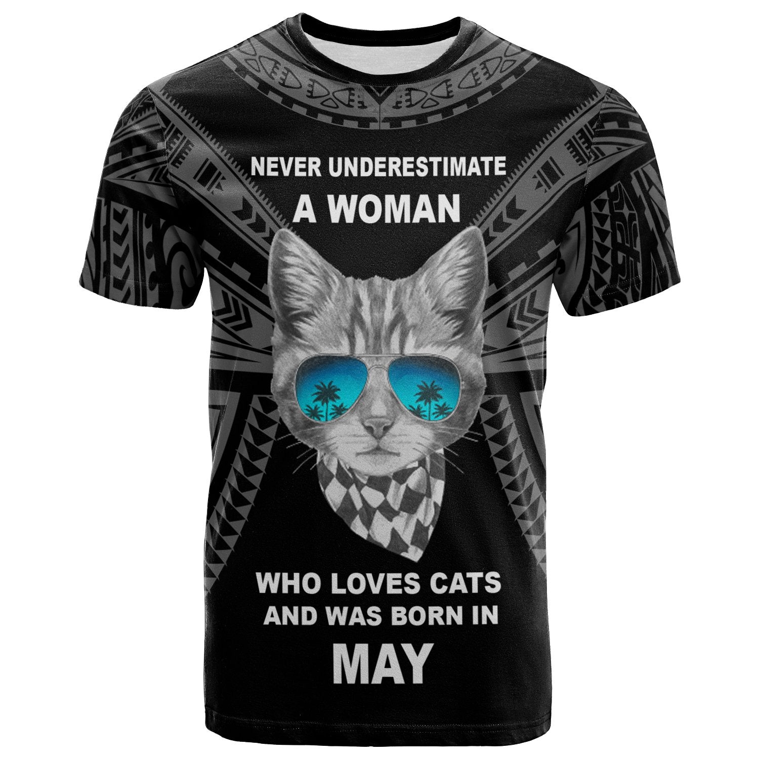 Polynesian T Shirt A Woman Who Loves Cats And Was Born In May Unisex Black - Polynesian Pride