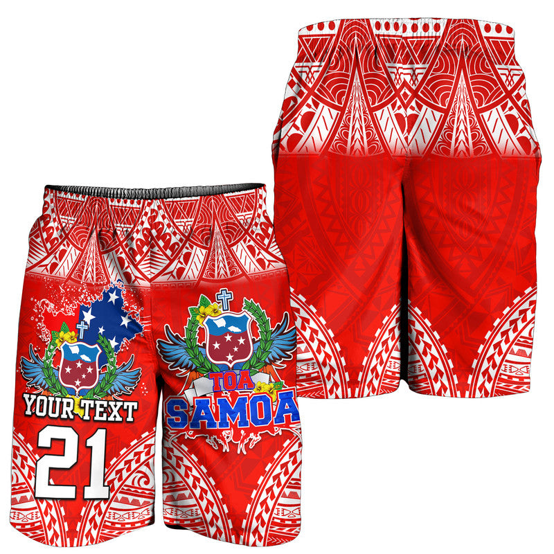(Custom Personalised) Toa Samoa Polynesian Rugby Men Shorts Samoan Flag Red Color LT9 Red - Polynesian Pride