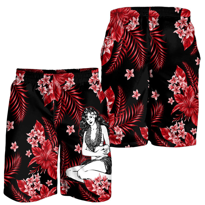 Hawaii Summer Colorful Hula Girl Men Shorts Red LT6 Red - Polynesian Pride