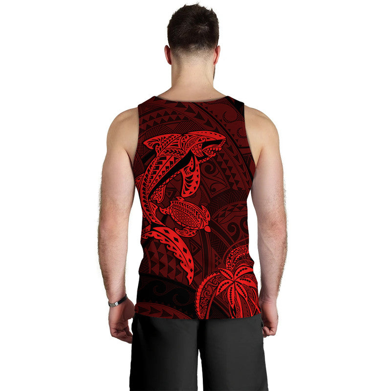 (Custom Personalised) Hawaii Men Tank Top Shark and Turtle Mix Kakau Red LT9 - Polynesian Pride