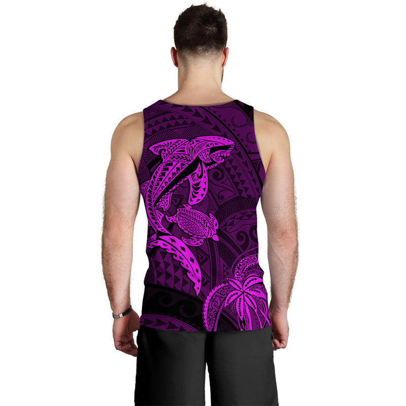 Hawaii Men Tank Top Shark and Turtle Mix Kakau Purple LT9 - Polynesian Pride