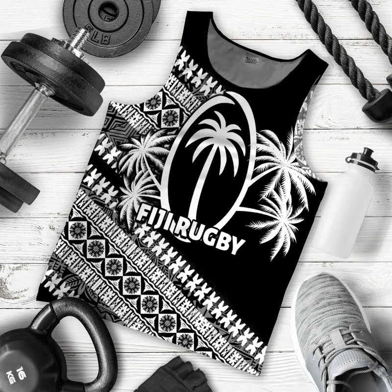 FijI Tapa Rugby Men Tank Top LT6 Black - Polynesian Pride