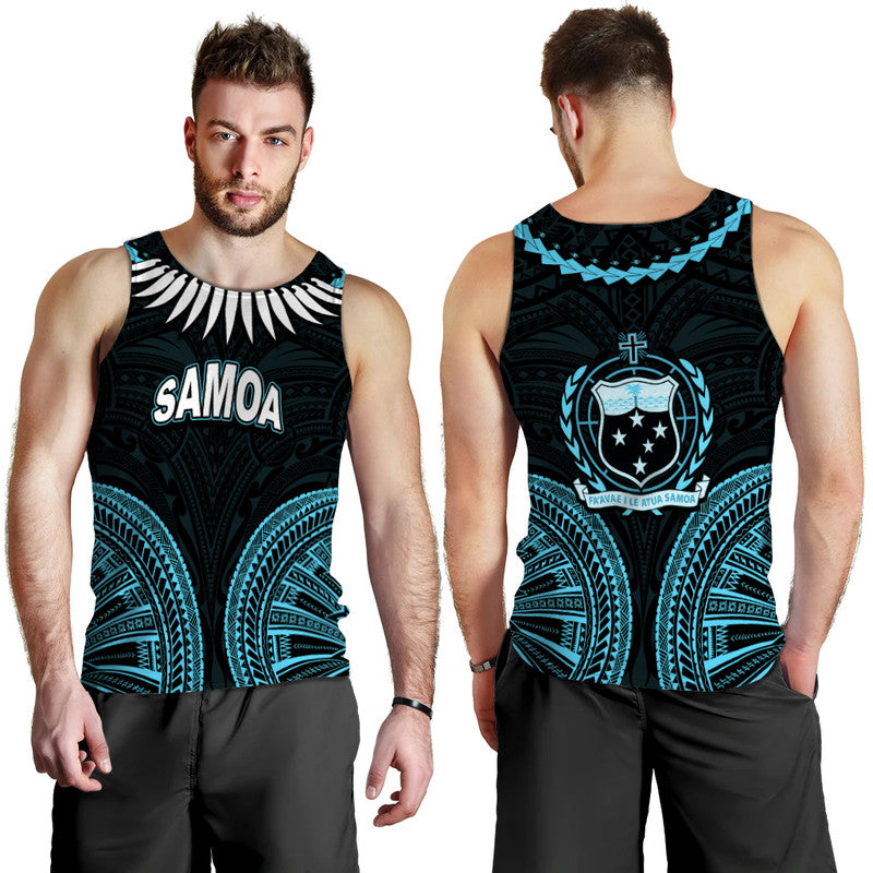 Samoa Ula Nifo Tribal Men Tank Top Blue Style LT6 - Polynesian Pride