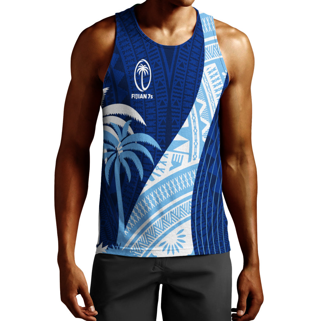 Personalised Fiji Sevens Men Tank Top Kaiviti Kesakesa LT7 Blue - Polynesian Pride