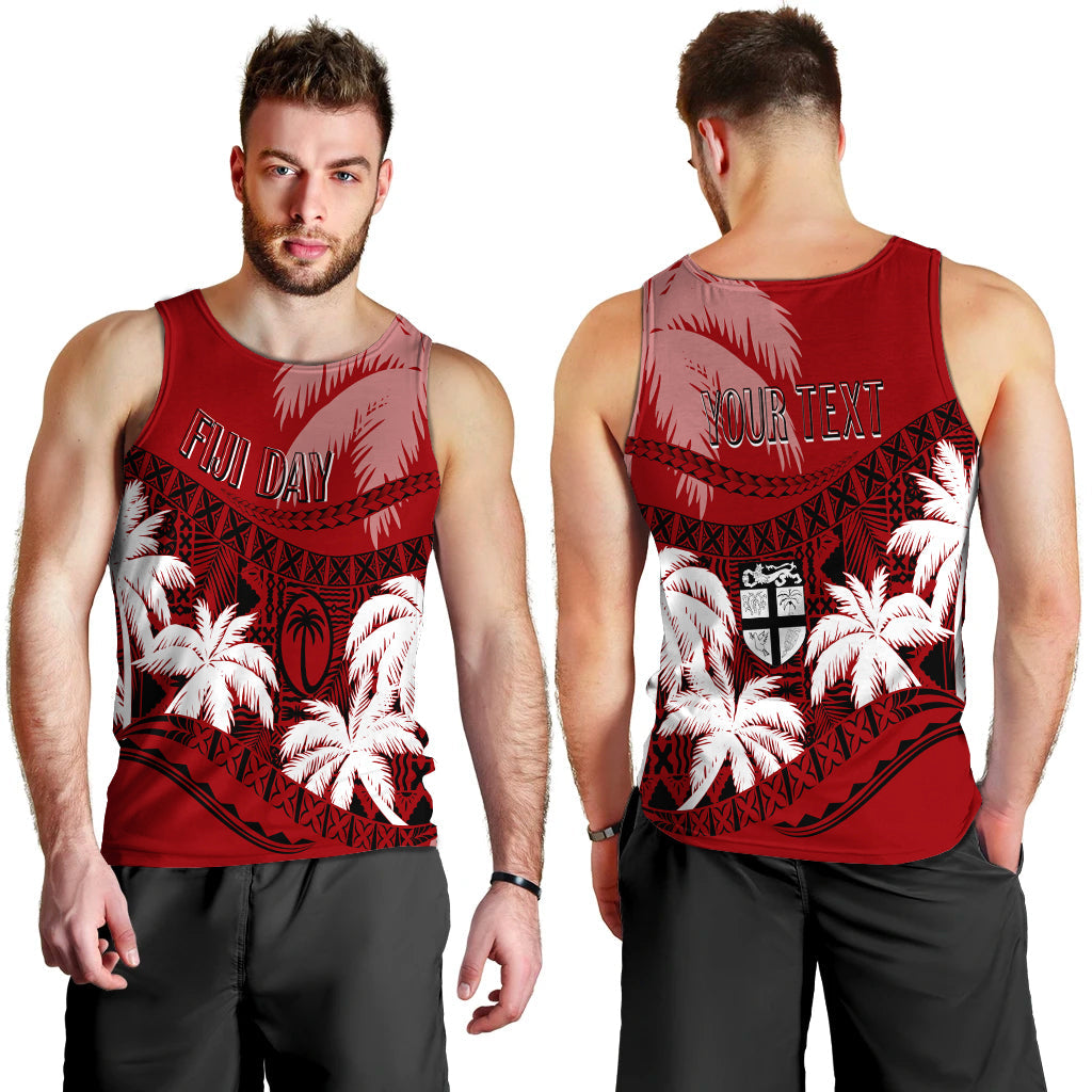 Personalised Fiji Day Men Tank Top Flying Fijians Masi Kesa Style - Red LT7 - Polynesian Pride