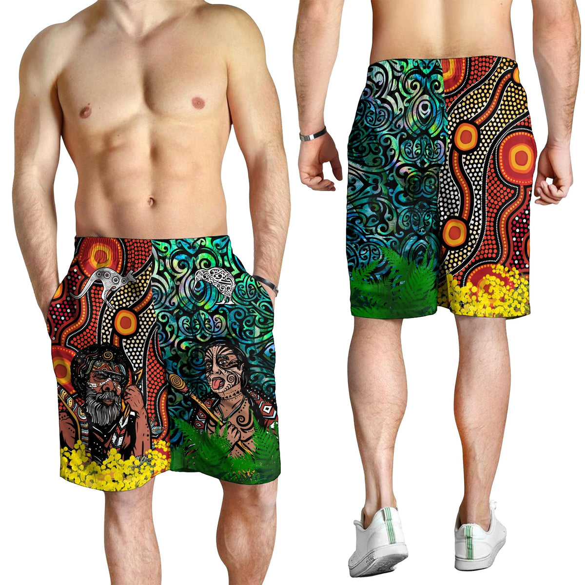 Australia Aboriginal Kangaroo Combine New Zealand Maori Kiwi Bird Men Short - LT2 - Polynesian Pride