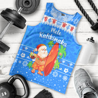 Hawaii Christmas Men Tank Top Santa Claus Surfing Simple Style - Blue LT8 - Polynesian Pride