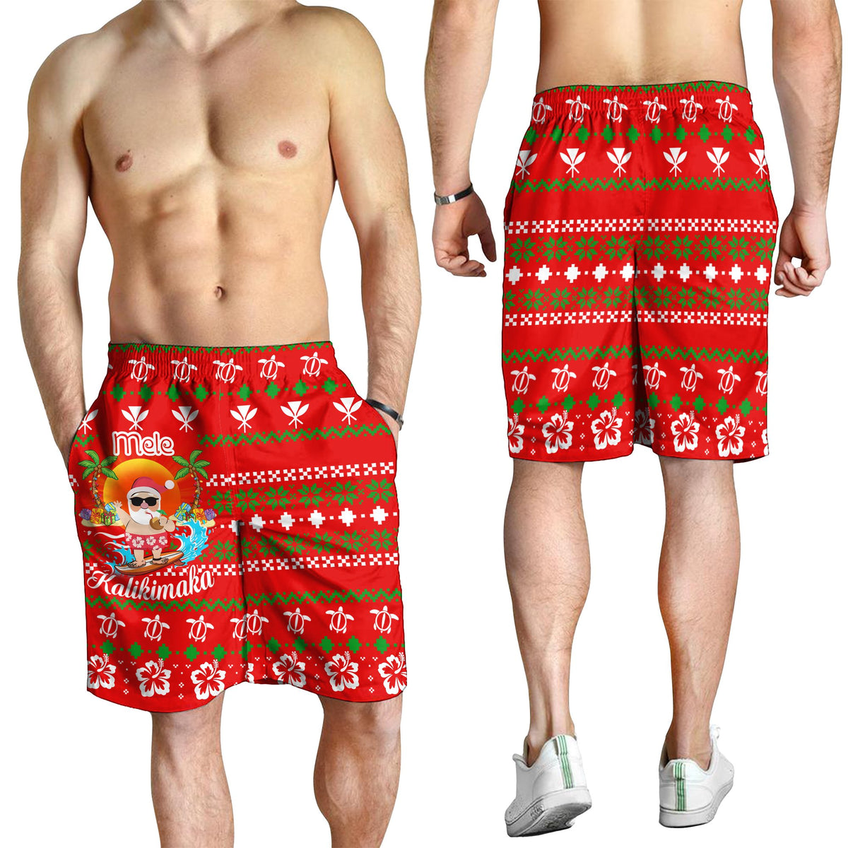Hawaiian Santa Claus Mele Kalikimaka Men's Shorts - Aviv Style - Red - AH - Polynesian Pride