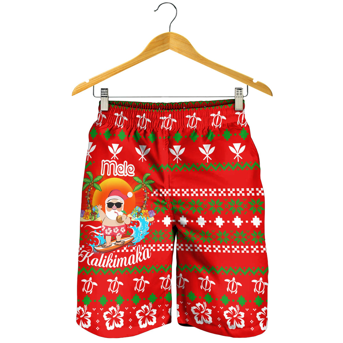 Hawaiian Santa Claus Mele Kalikimaka Men's Shorts - Aviv Style - Red - AH - Polynesian Pride