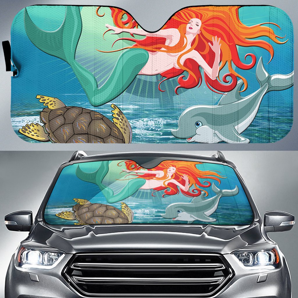 Mermaid And Animal Car Sun Shade AH Auto Sun Shade Universal Fit White - Polynesian Pride
