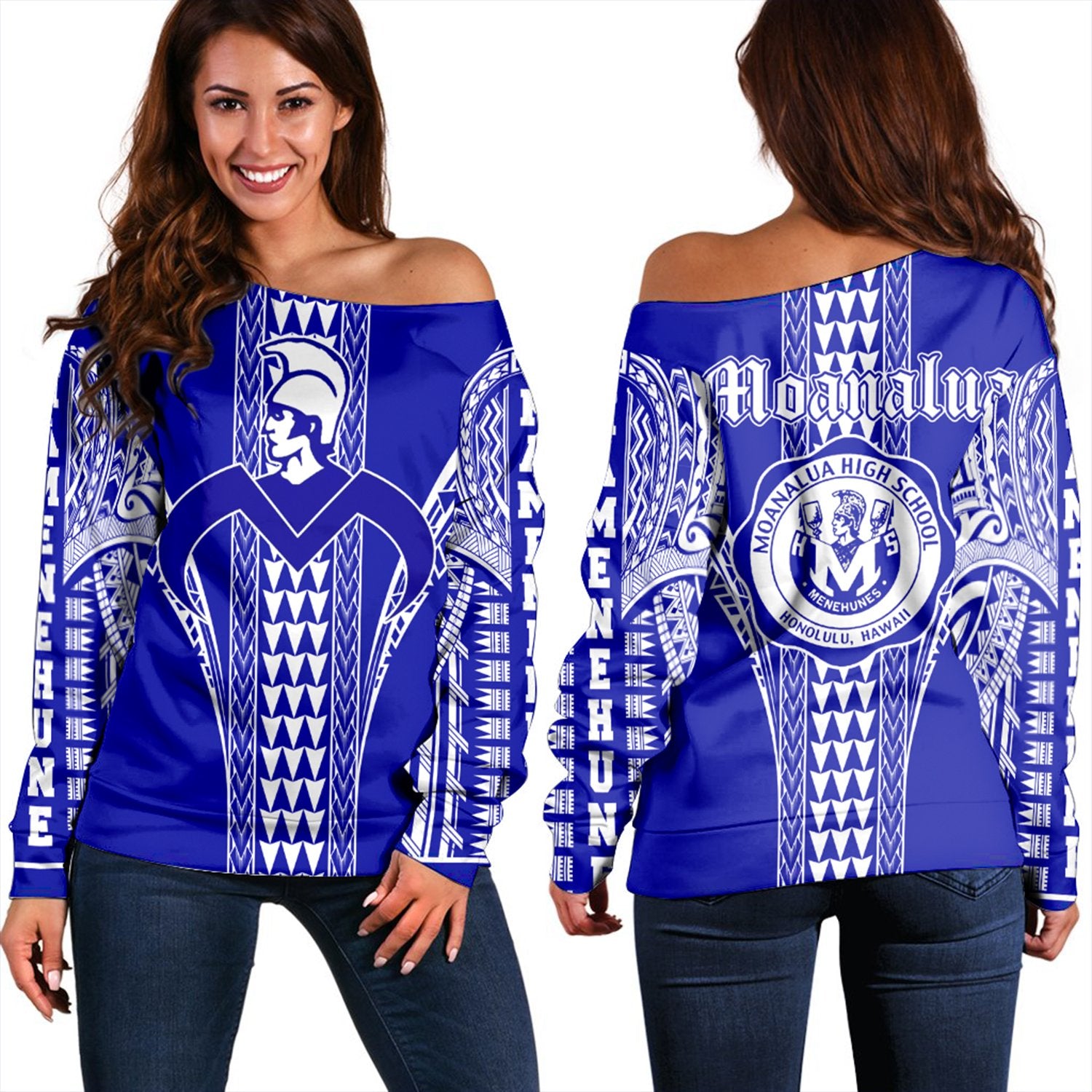 Hawaii - Moanalua High Women's Off Shoulder Sweatshirt AH Blue - Polynesian Pride