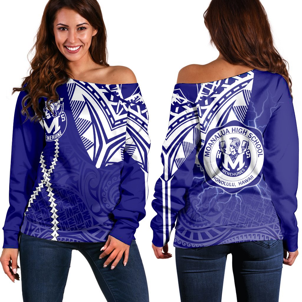 Hawaii - Moanalua High Off Shoulder Sweater - Forc Style AH Blue - Polynesian Pride