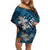 Fiji Hibiscus Off Shoulder Short Dress Hawaii Style No.1 LT6 Women Blue - Polynesian Pride