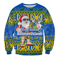 Solomon Islands Christmas Sweatshirt Cool Santa Claus LT6 Unisex Blue - Polynesian Pride