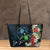 (Custom) Kanaka Maoli (Hawaiian) Leather Tote - Sea Turtle Tropical Hibiscus And Plumeria Personal Signature Blue - Polynesian Pride