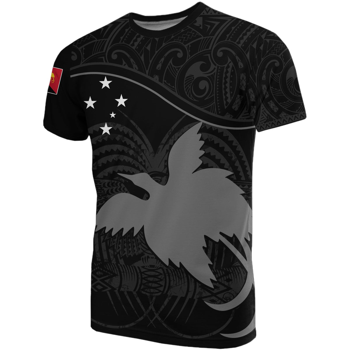 Papua New Guinea T Shirt Papua New Guinea Flag Coat Of Arms Black A02 Unisex Black - Polynesian Pride