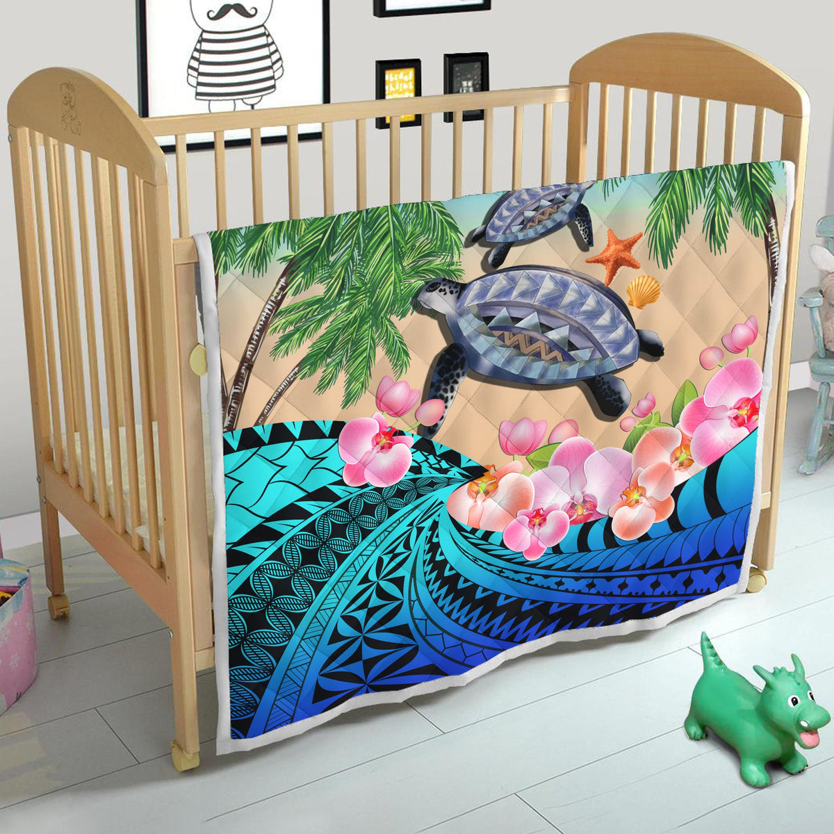 Polynesian Turtle Coconut Tree And Orchids Premium Quilt LT14 - Polynesian Pride