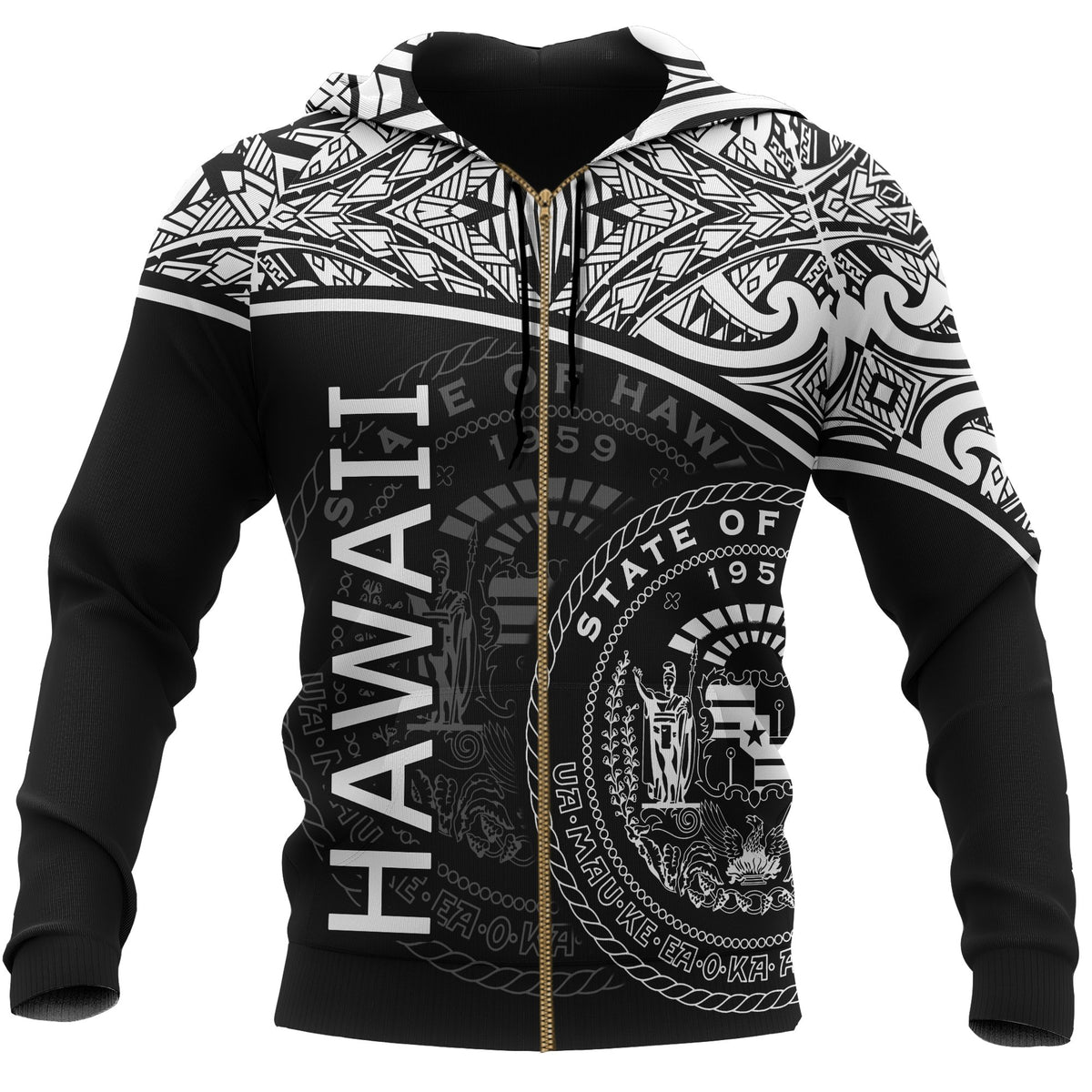 Polynesian Hawaii Zip up Hoodie White Curve Unisex White - Polynesian Pride