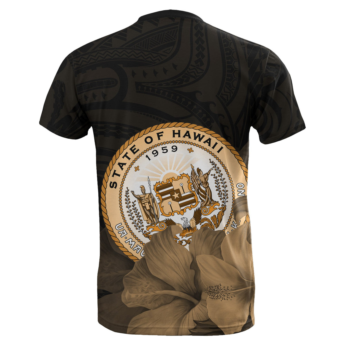Hawaii State Hibiscus Gold Polynesian T Shirt Floral Style - Polynesian Pride
