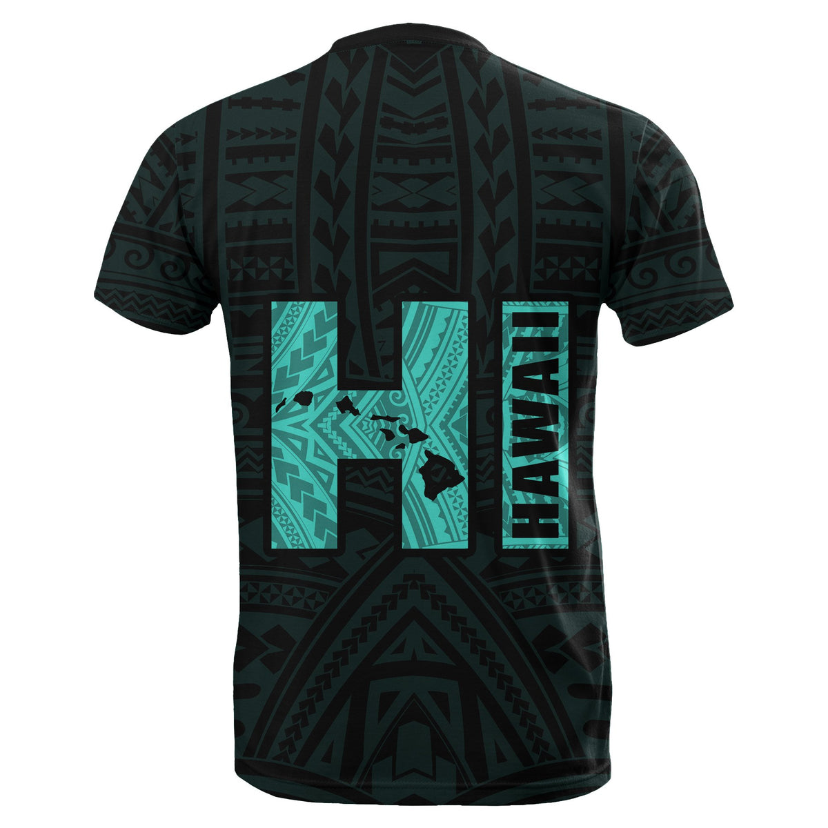 Hawaiian Kanaka Map Kakau Tatau Turquoise Polynesian T Shirt - Polynesian Pride