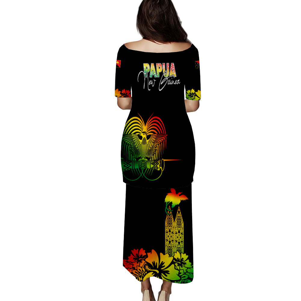 PNG Hibiscus Tribal Pattern Puletasi Dress Motuan Reggae Color LT7 - Polynesian Pride