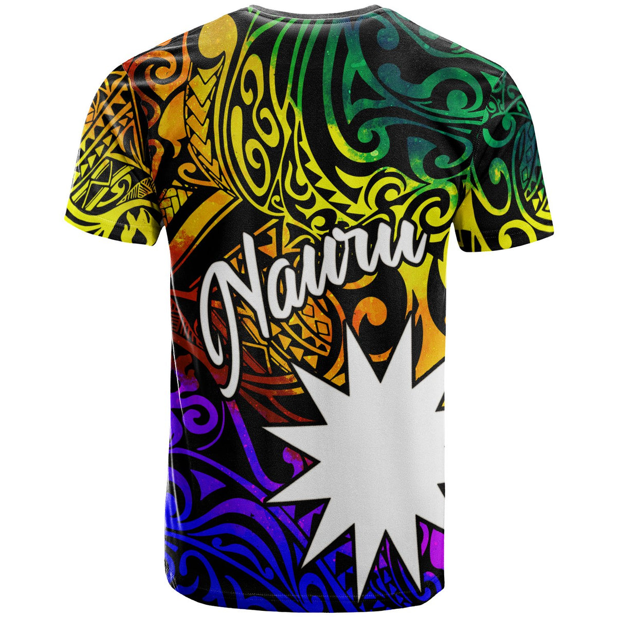 Nauru Custom T Shirt Rainbow Polynesian Pattern - Polynesian Pride