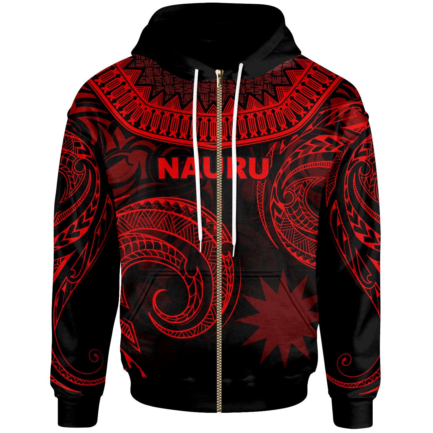 Nauru Zip Hoodie Palm Leaf Texture Red Unisex Red - Polynesian Pride