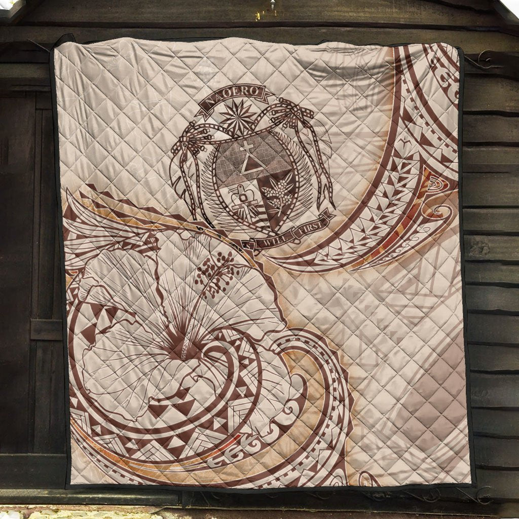 Nauru Premium Quilt - Hibiscus Flowers Vintage Style - Polynesian Pride