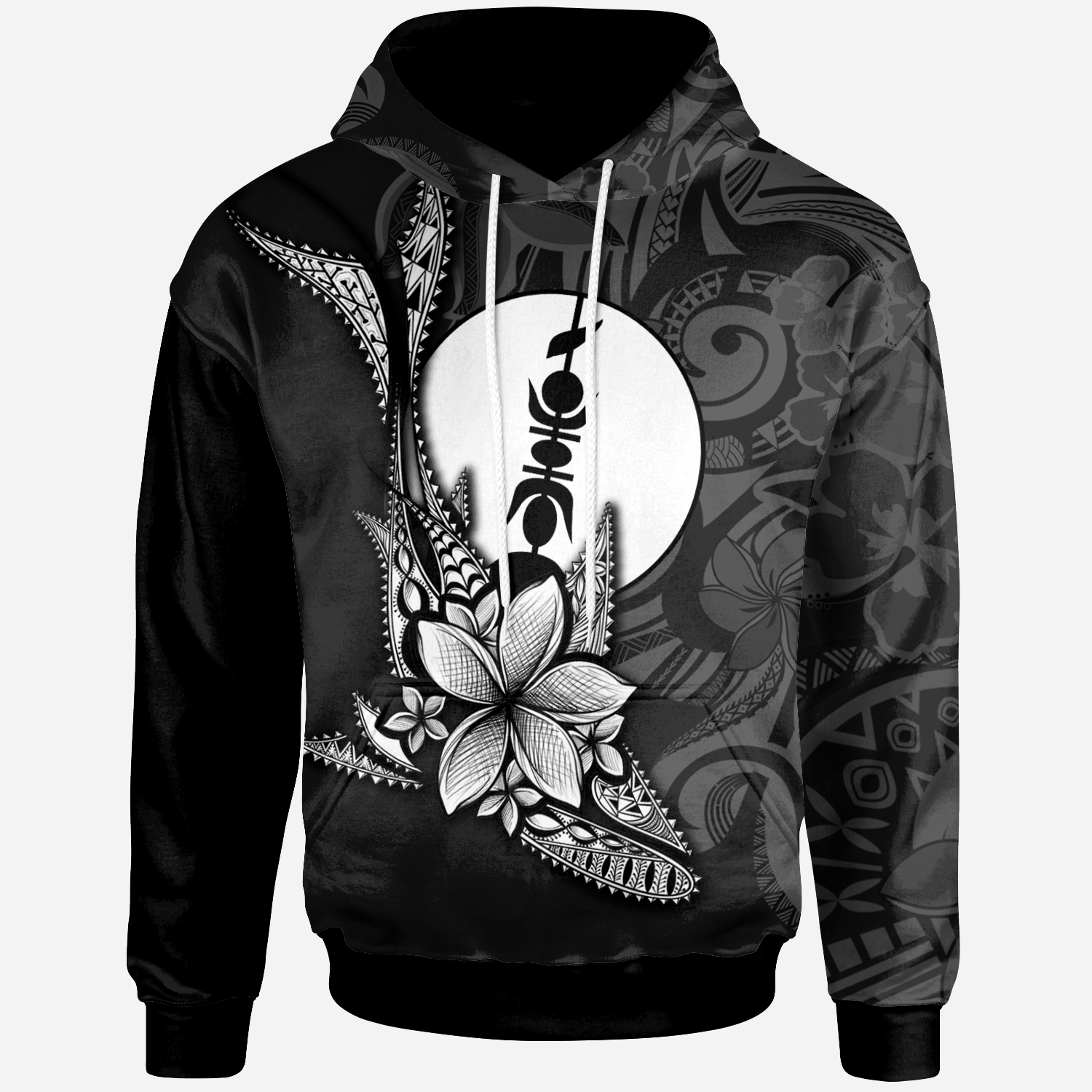 New Caledonia Custom Hoodie Fish With Plumeria Flowers Style Unisex Black - Polynesian Pride