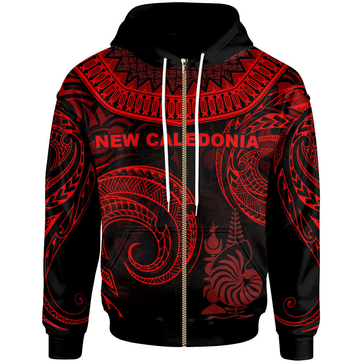 New Caledonia Zip Hoodie Unique Serrated Texture Red Unisex Red - Polynesian Pride