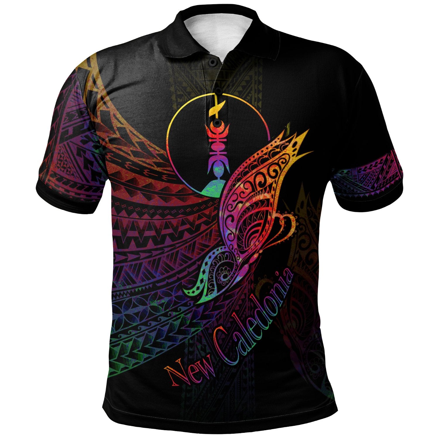 New Caledonia Polo Shirt Butterfly Polynesian Style Unisex Black - Polynesian Pride