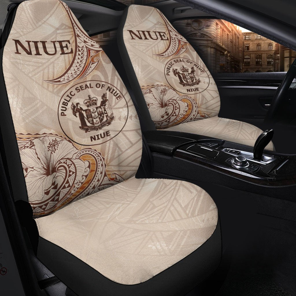 Niue Car Seat Cover - Hibiscus Flowers Vintage Style Universal Fit Art - Polynesian Pride
