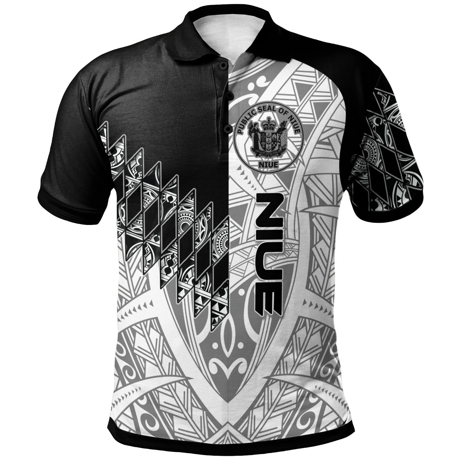 Niue Polo Shirt Symmetry Style Unisex Black - Polynesian Pride
