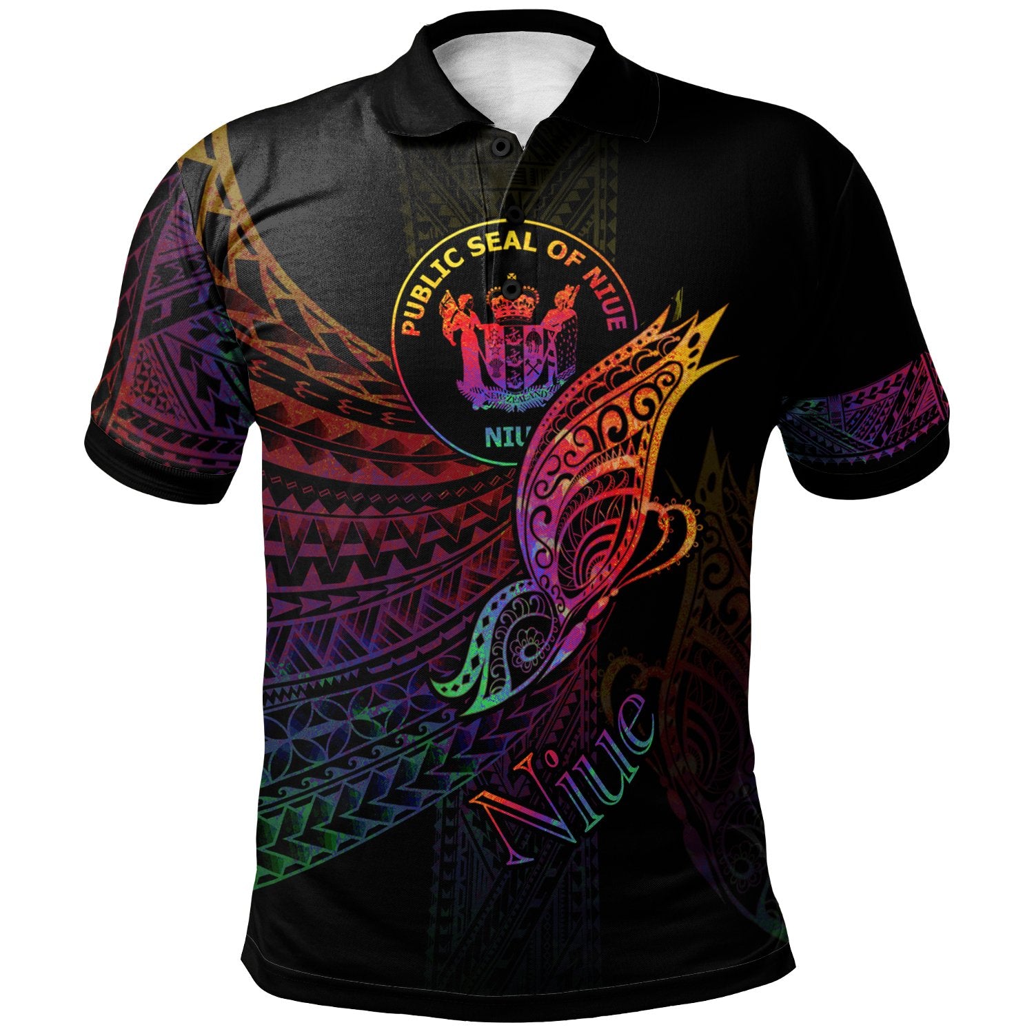 Niue Polo Shirt Butterfly Polynesian Style Unisex Black - Polynesian Pride