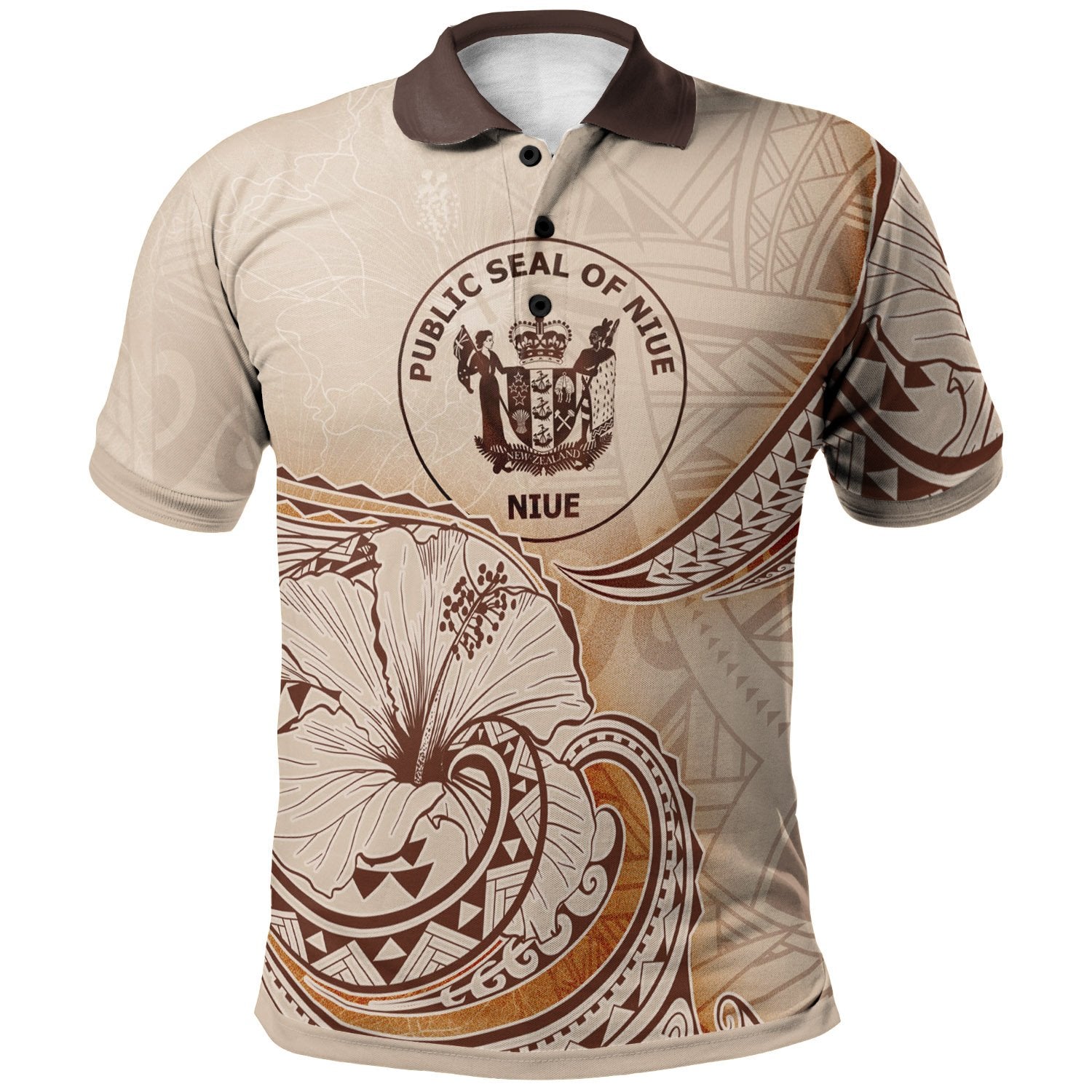 Niue Polo Shirt Hibiscus Flowers Vintage Style Unisex Nude - Polynesian Pride
