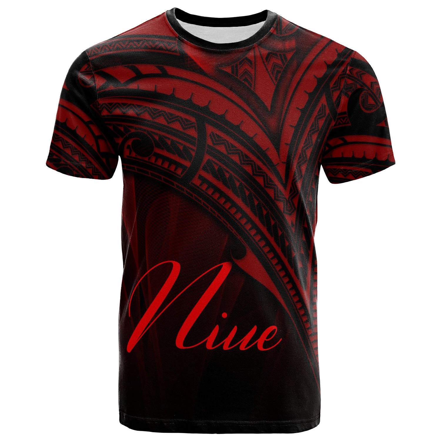 Niue T Shirt Red Color Cross Style Unisex Black - Polynesian Pride