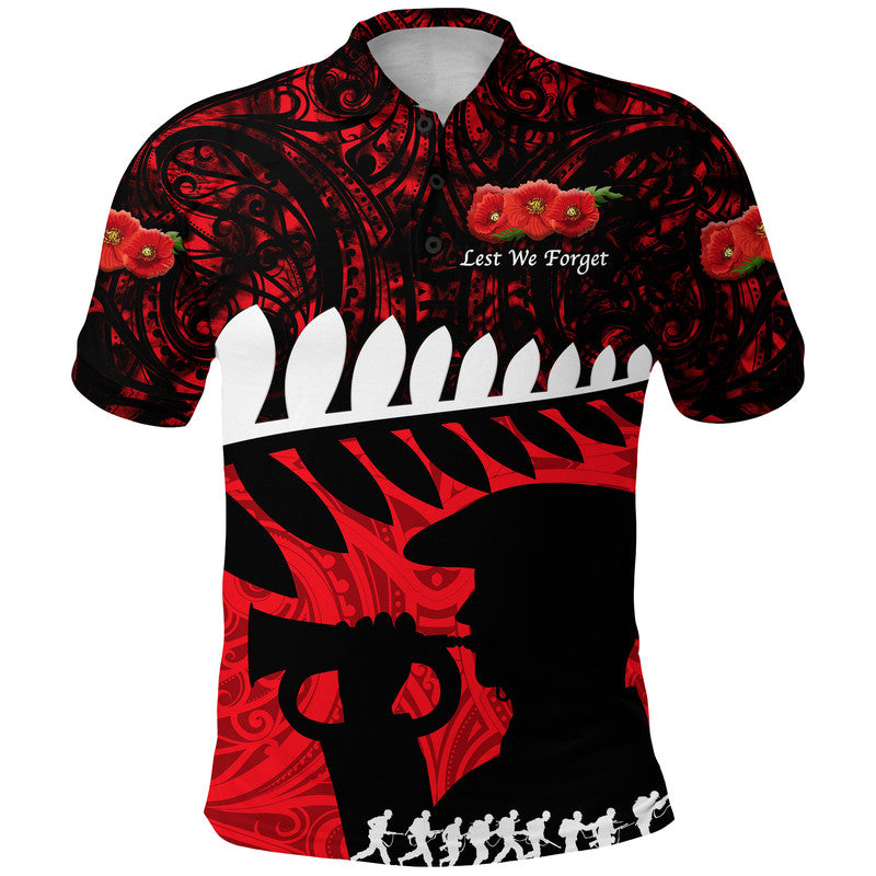 New Zealand Maori ANZAC Polo Shirt Remembrance Soldier Red LT8 Red - Polynesian Pride