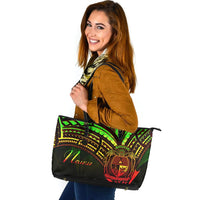 Nauru Leather Tote - Reggae Color Cross Style Black - Polynesian Pride
