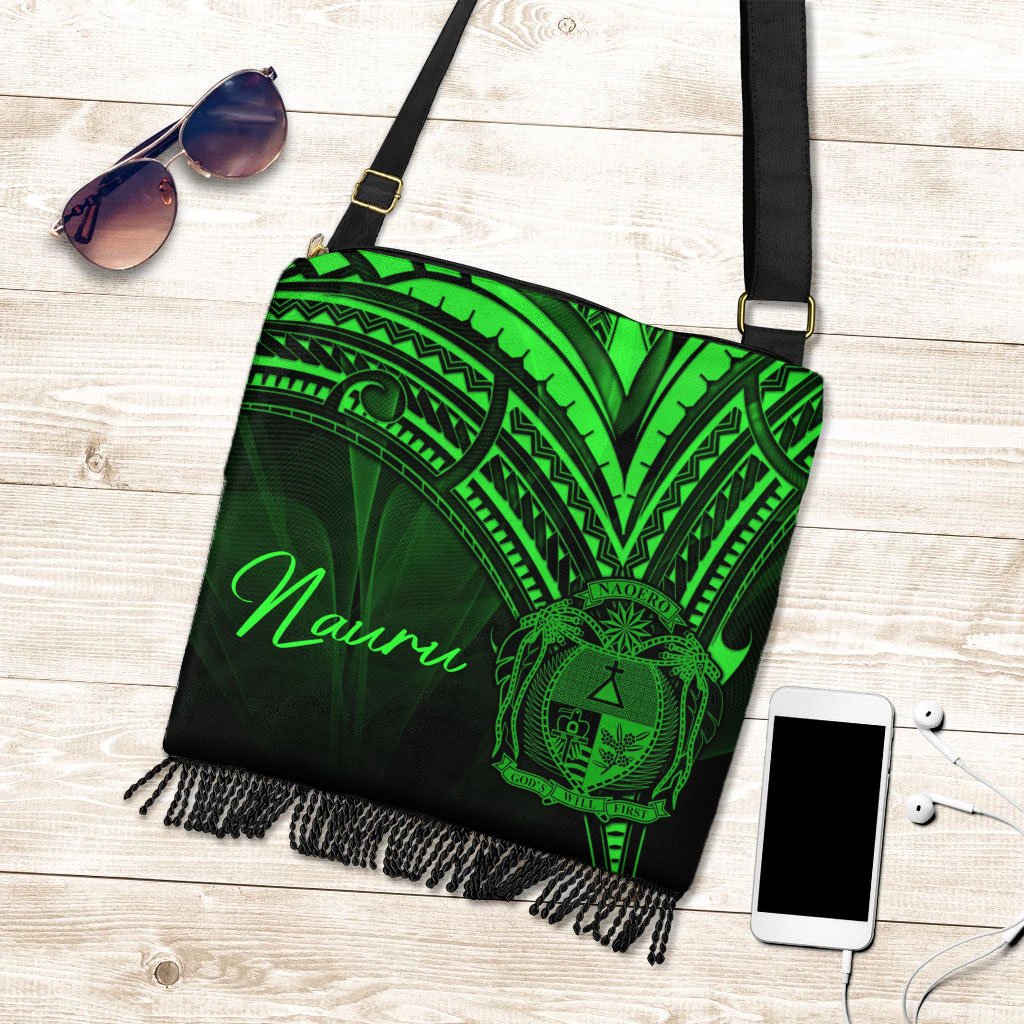 Nauru Boho Handbag - Green Color Cross Style One Size Boho Handbag Black - Polynesian Pride
