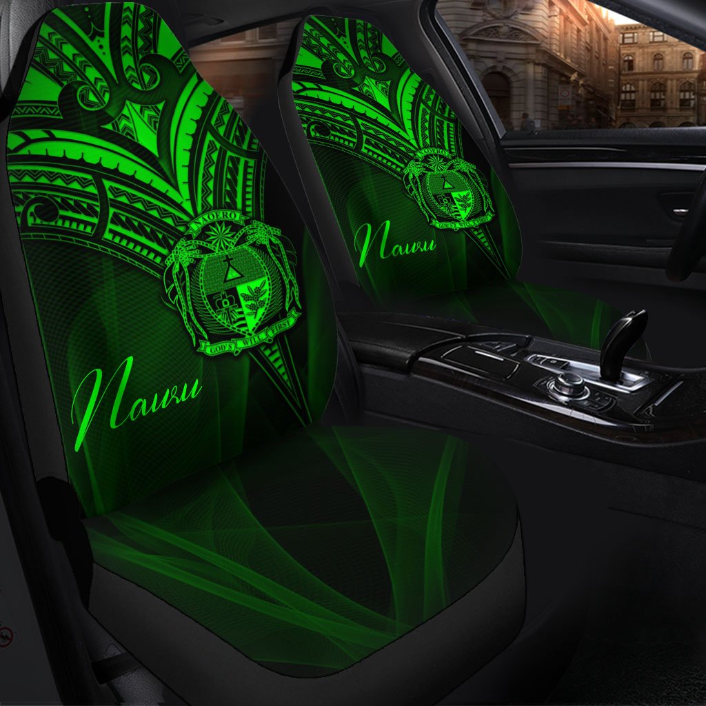 Nauru Car Seat Cover - Green Color Cross Style Universal Fit Black - Polynesian Pride