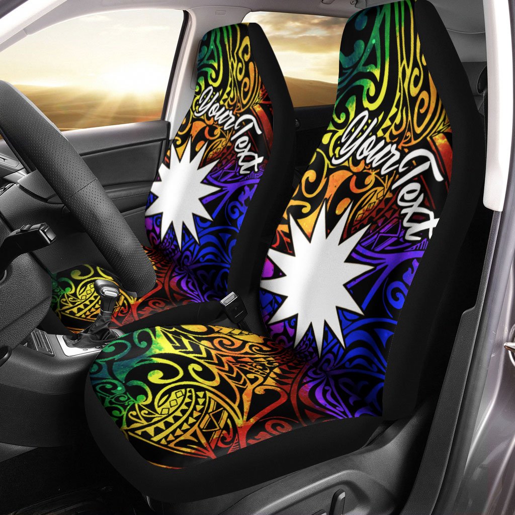 Nauru Custom Personalised Car Seat Covers - Rainbow Polynesian Pattern Universal Fit Rainbow - Polynesian Pride
