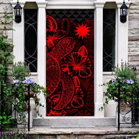 Nauru Door Cover Turtle Hibiscus Red Red - Polynesian Pride