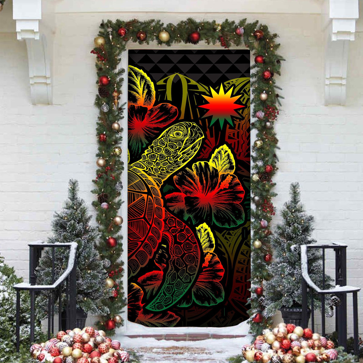 Nauru Door Cover Turtle Hibiscus Reggae - Polynesian Pride