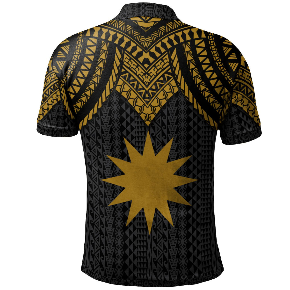 Nauru Custom Polo Shirt Polynesian Armor Style Gold - Polynesian Pride