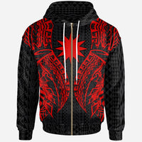 Nauru Zip up Hoodie Polynesian Lion Head Red Style Unisex Red - Polynesian Pride