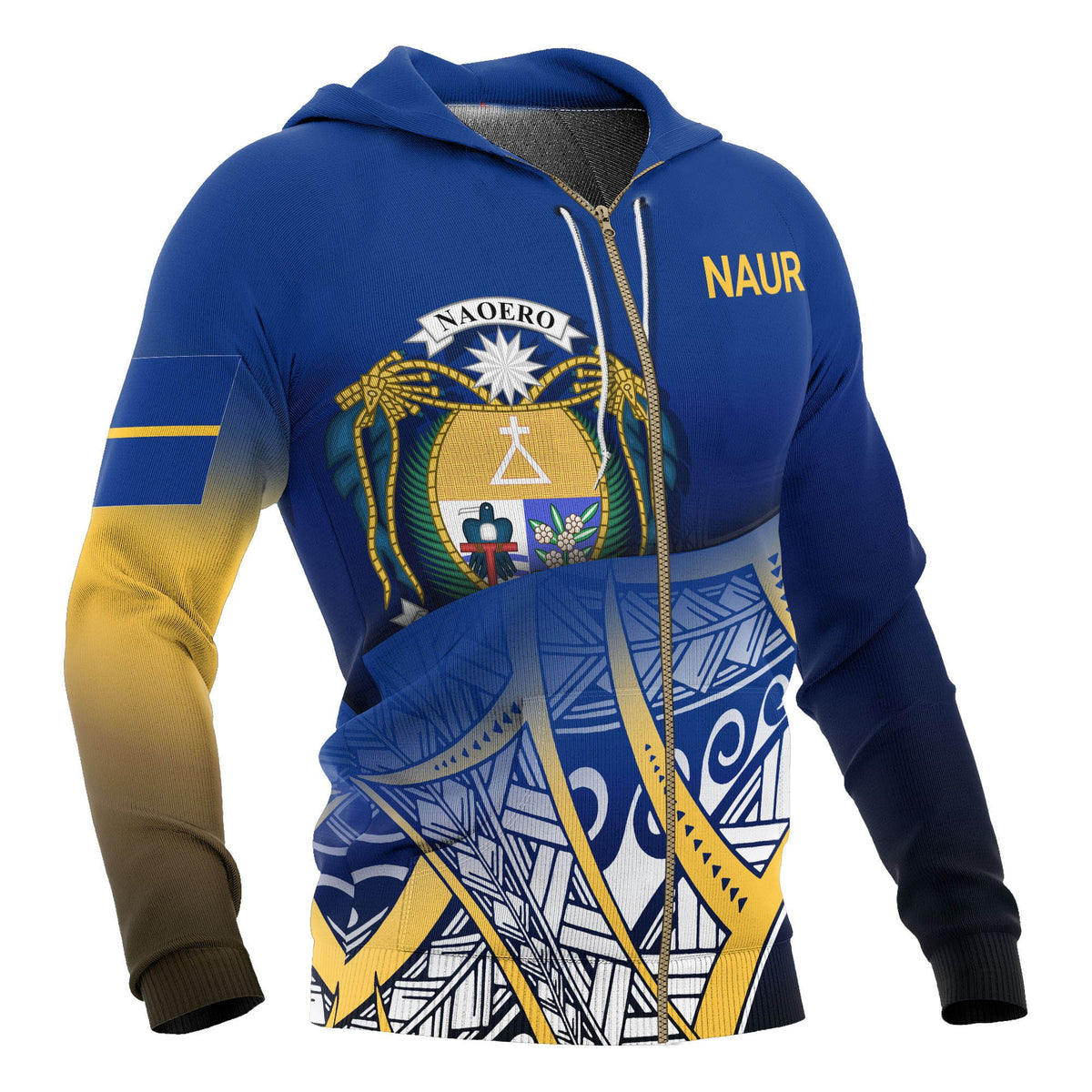 Nauru Coat of Arms Zip up Hoodie Polynesian Pattern - Polynesian Pride